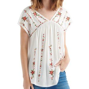 Lucky Brand White Floral Embroidered Blouse